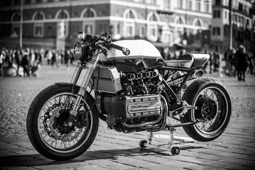 Grayscale Photography of Classic Motorcycle