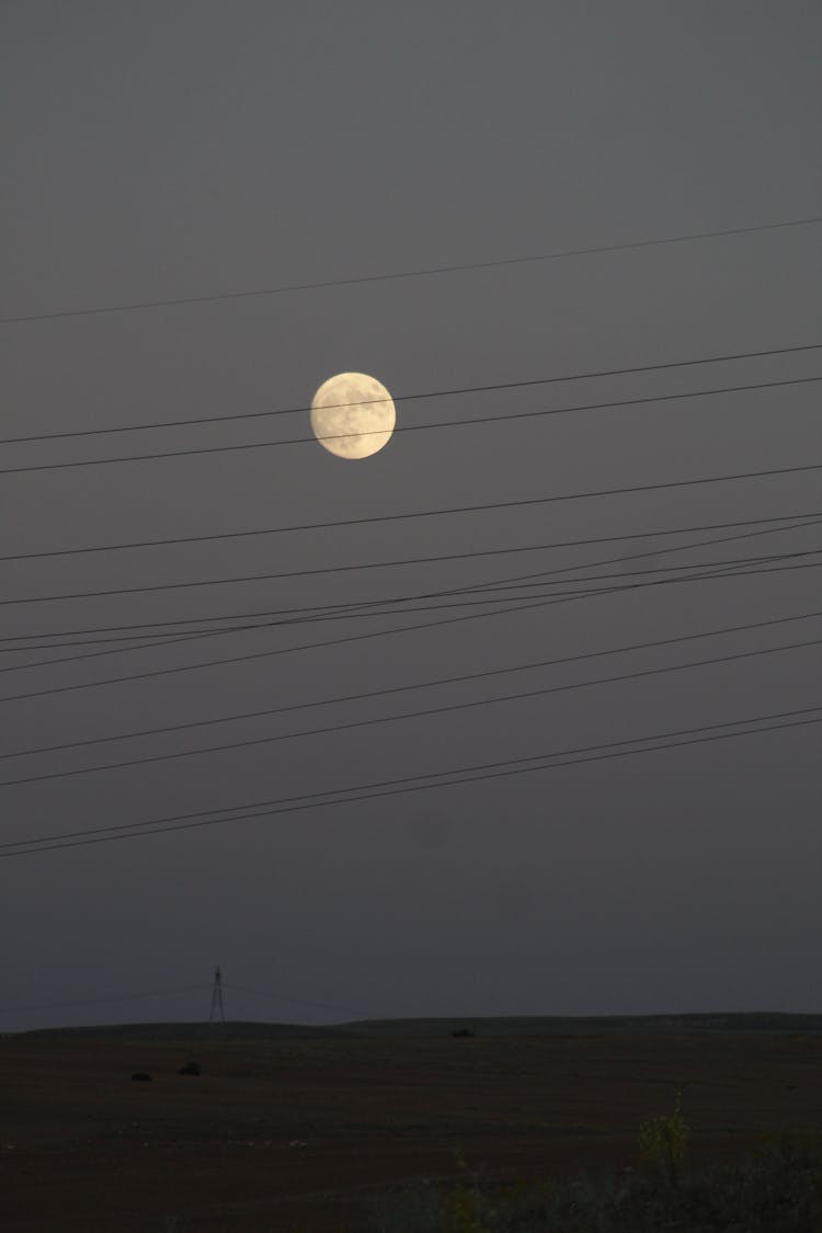 Full Moon In Sky In Countryside