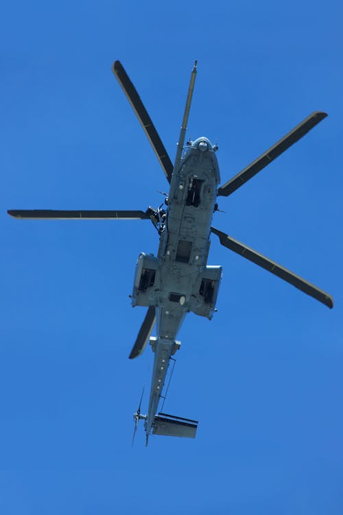 A View of a Flying Helicopter from Below