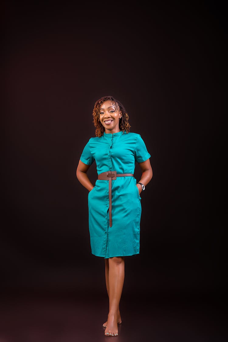 Smiling Woman In A Blue Dress 