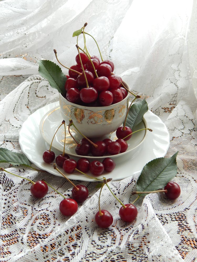 Red Cherries On Flatware