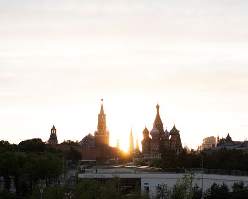 Free Stunning sunset behind Saint Basil's Cathedral and the Kremlin in Moscow, Russia. Stock Photo