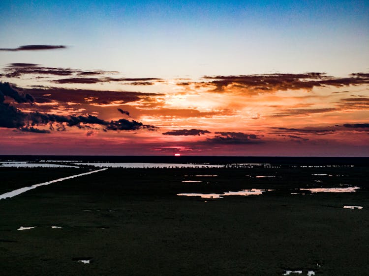 Sunset Over Marshlands In Louisiana, United States