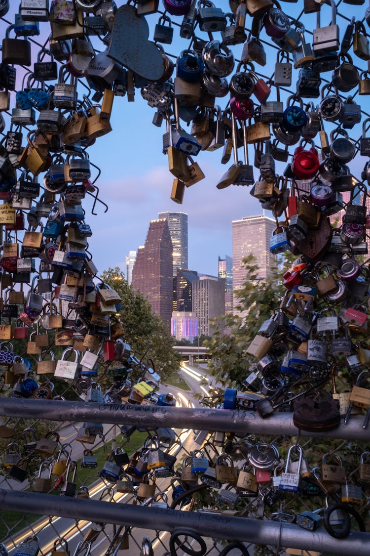 Padlocks At A Love Lock Bridge In Houston