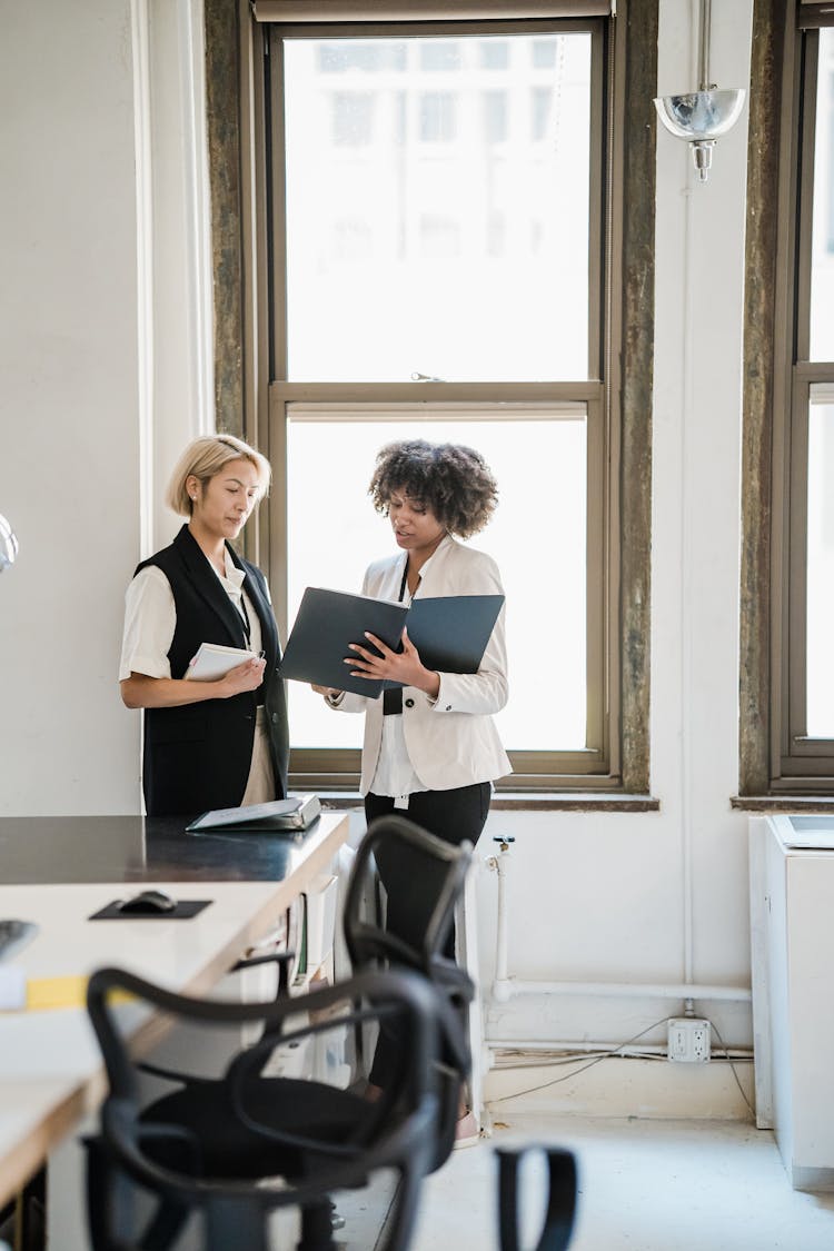 Woman Consulting Work With Office Colleague 