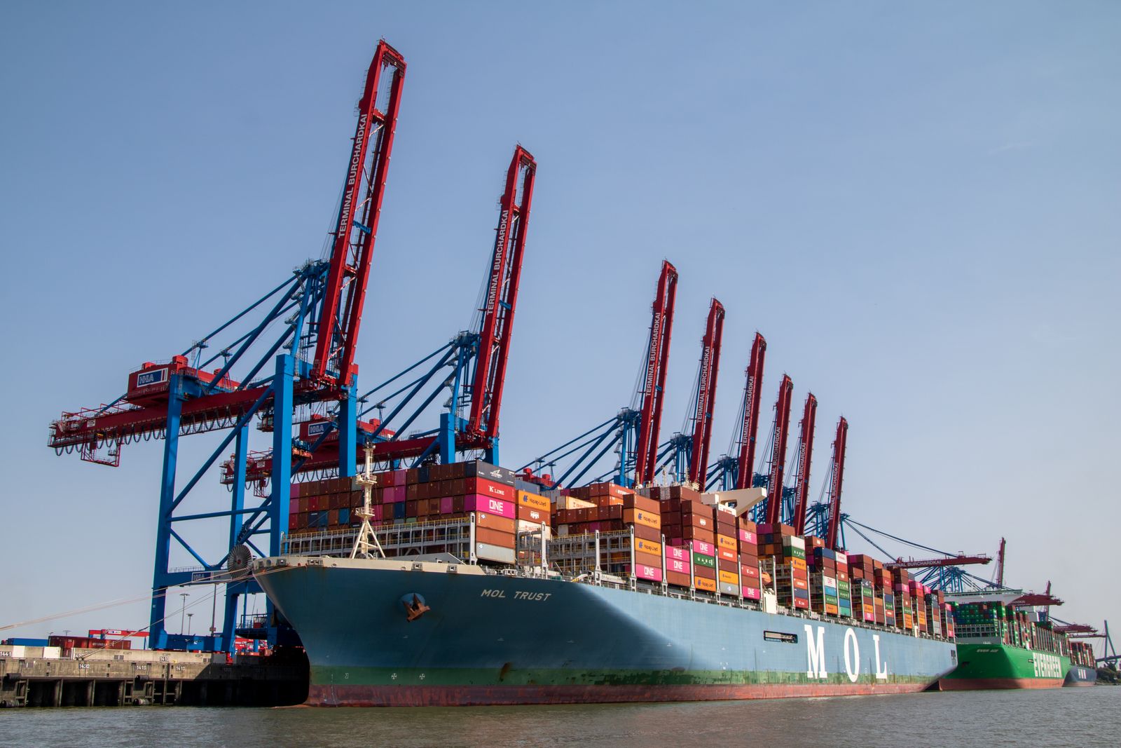 Container ship in a port