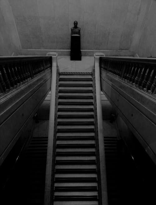 Grayscale Photo of a Staircase