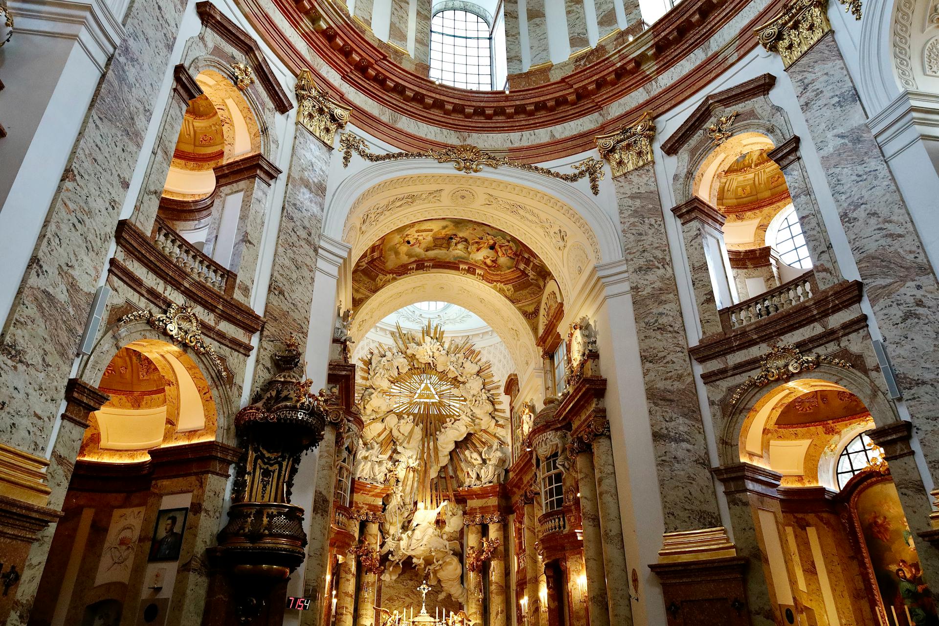A breathtaking look at the ornate interior of St. Charles Church in Vienna, showcasing its exquisite decor.