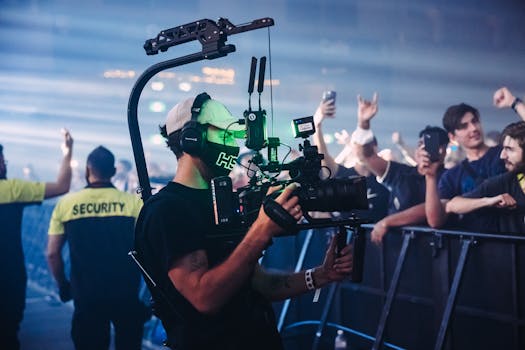 Cameraman filming a music concert in Sydney with a crowd enjoying the show.