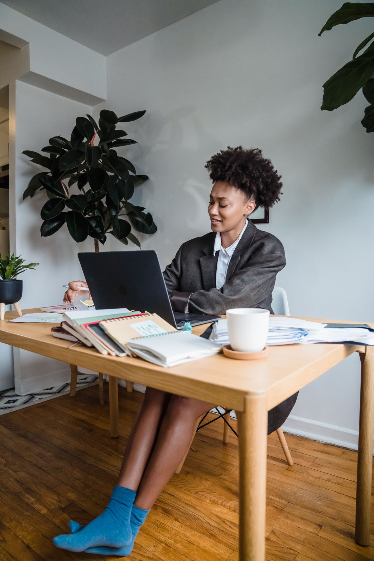 Alt Business team member at a desk ready for a video call