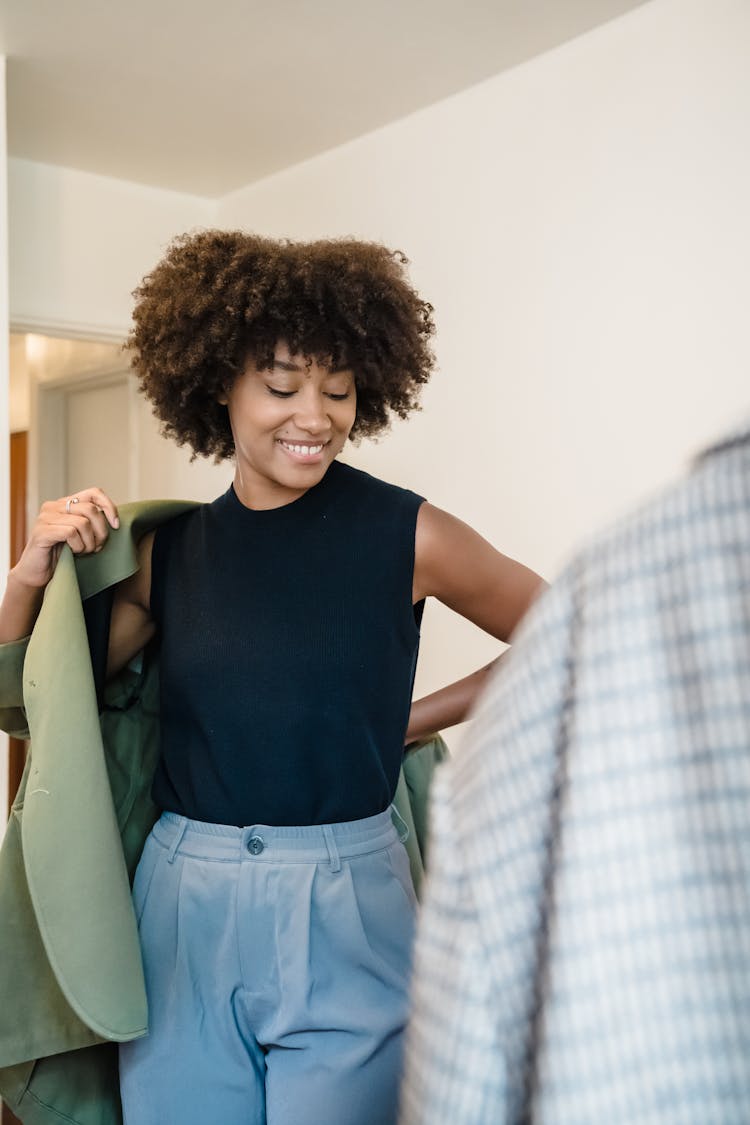 Smiling Woman Wearing Clothes