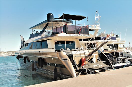 A stunning luxury yacht docked at Saint-Tropez harbor, showcasing elegance and style.