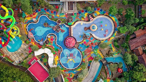 Free Bird's-eye View of Swimming Pool and Slides Stock Photo