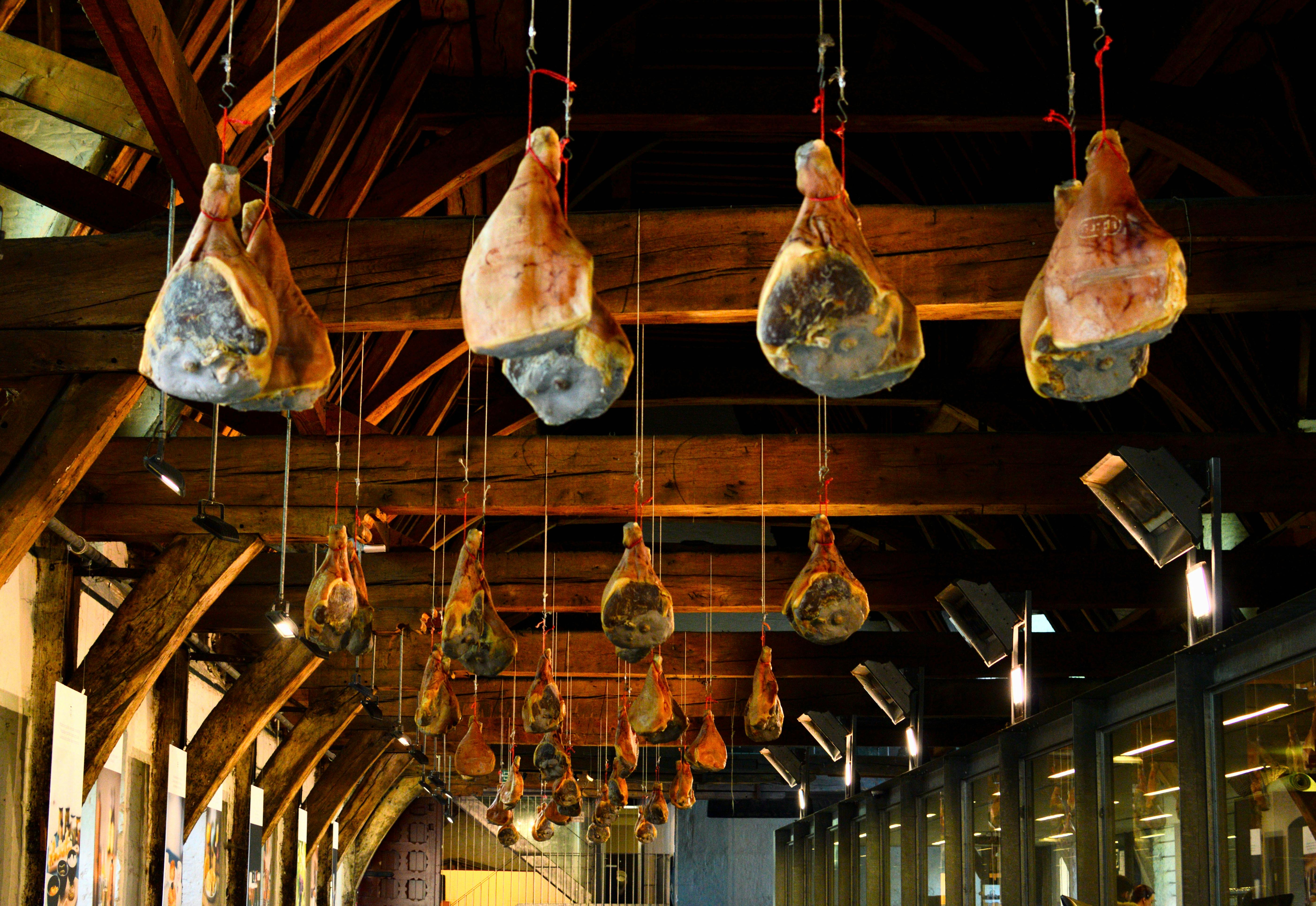 Hams Hanging form the Ceiling in the Great Butchers Hall in Ghent