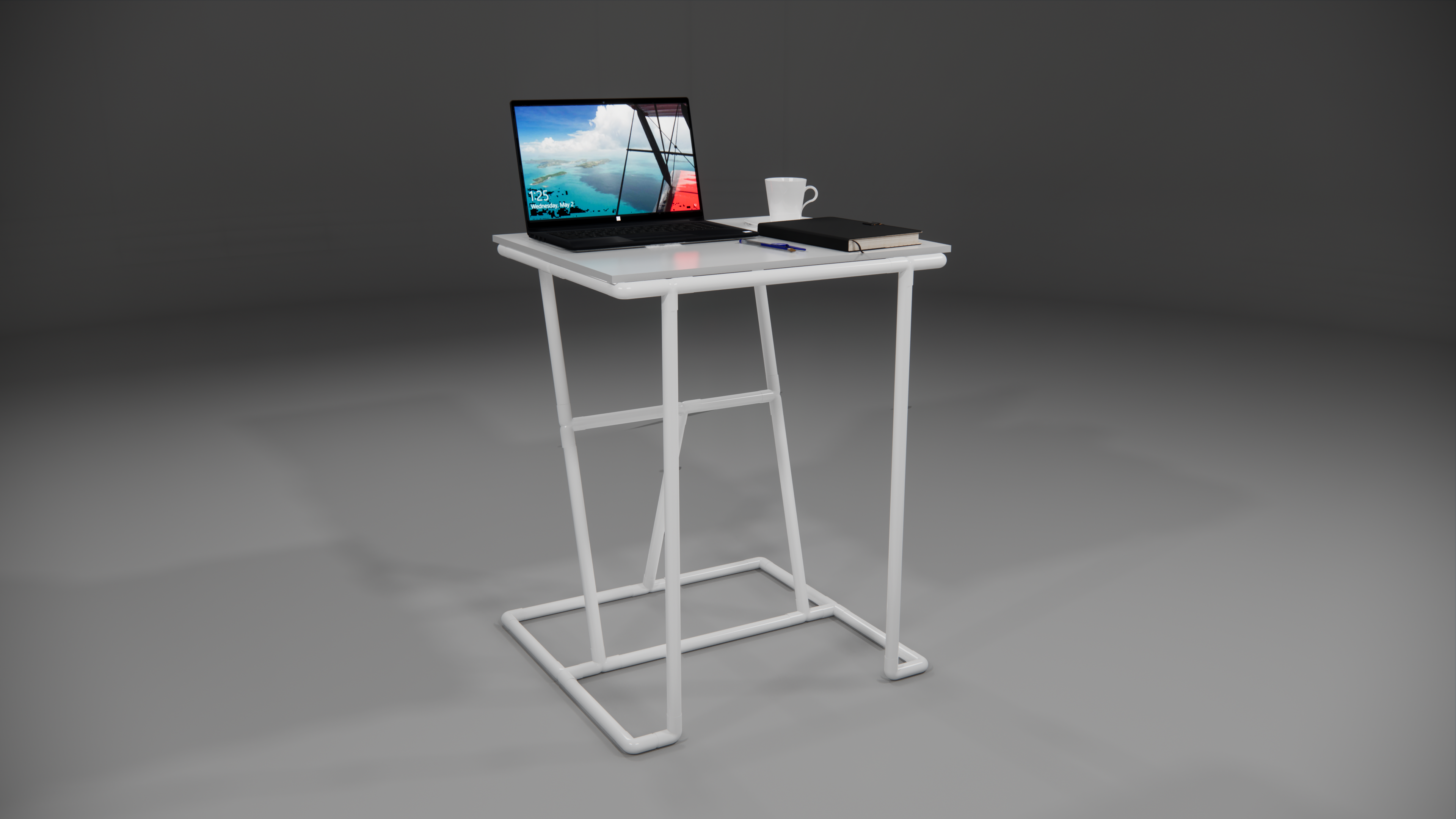 Close-up of a minimalist table in a compact space with foldable design