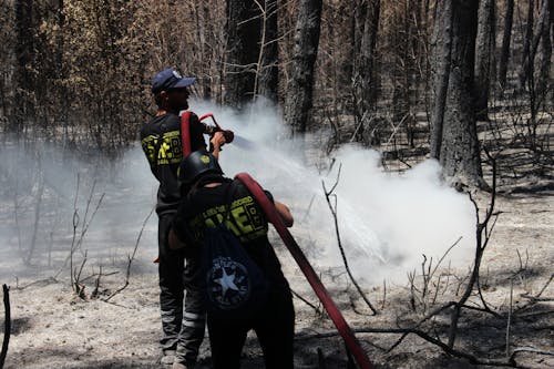 Free Firefighters  Holding Fire Hose Stock Photo