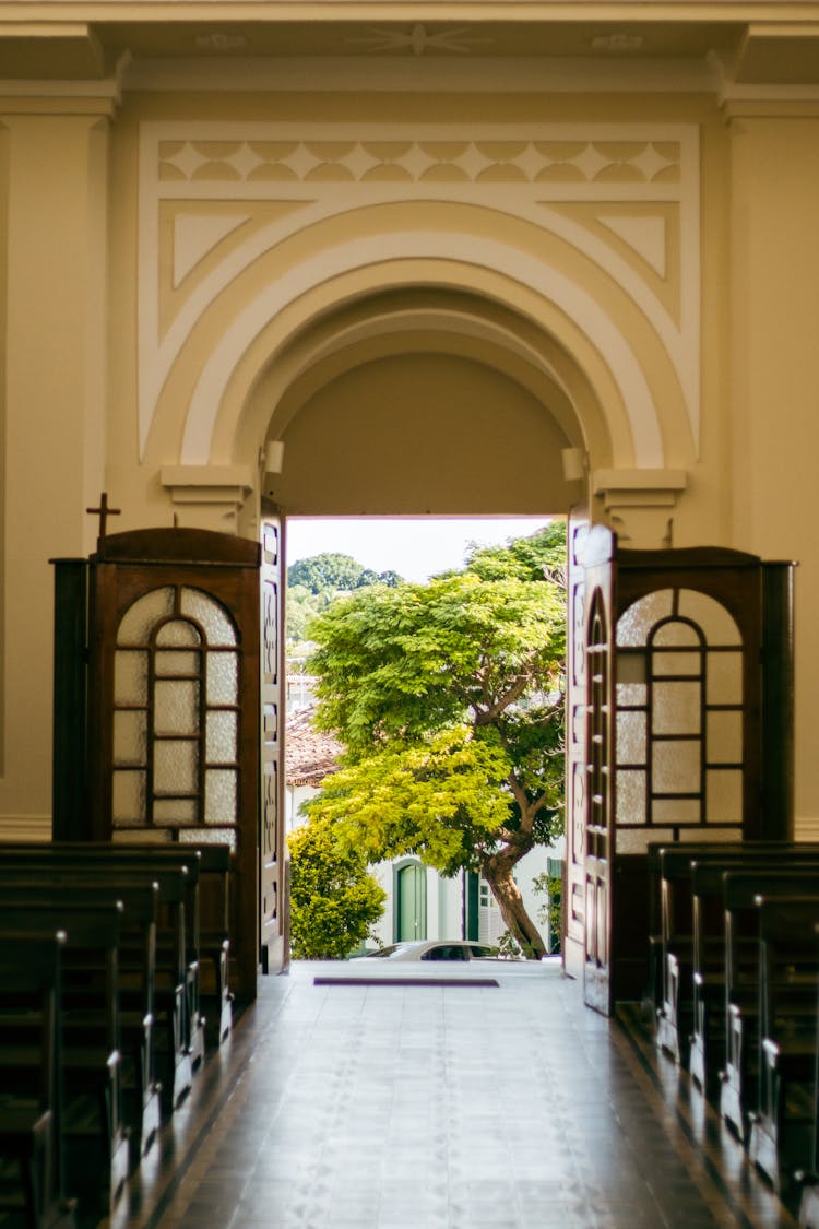 Tree Behind Church Entrance