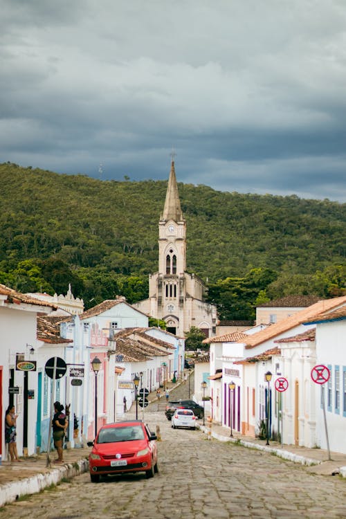 Free A Street Leading to the Igreja Nossa Senhora do Rosario de Goias Stock Photo