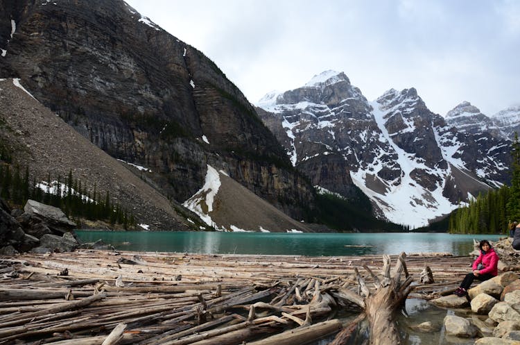 Scenic View Of A Lake By The Snowy Mountains