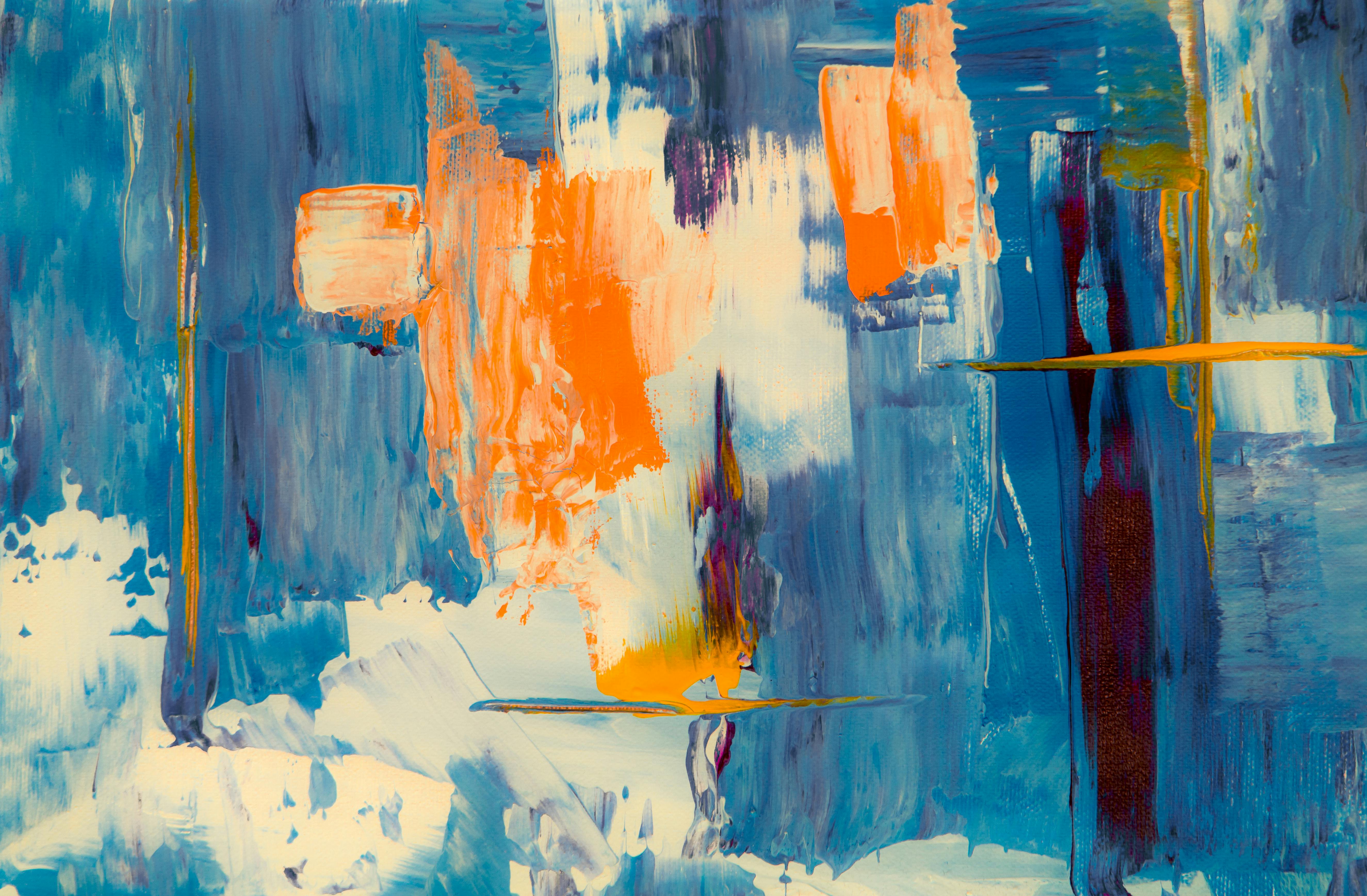 Blue, White, and Orange Abstract Painting Free Stock Photo