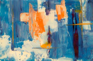 Blue, White, and Orange Abstract Painting