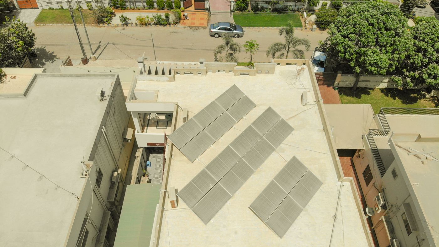 Solar panels on a rooftop in Pakistan