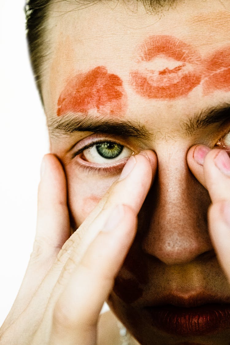 Face With Kiss Marks In Close Up