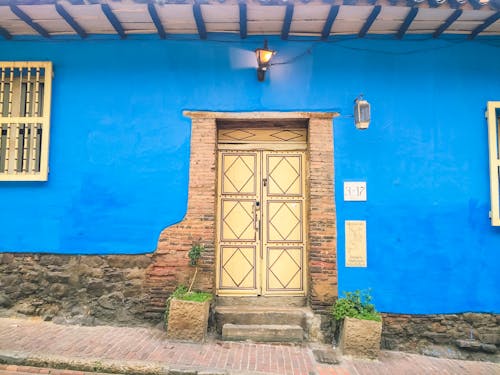 Blue House With Closed Door