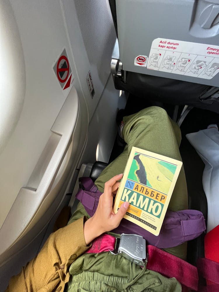 Airplane Passenger Holding A Book