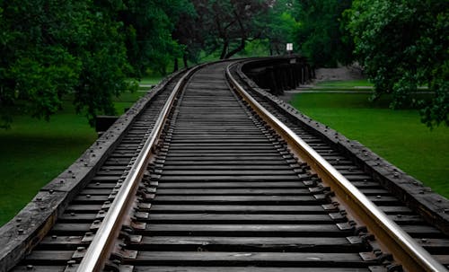 Track Line and a Train Bridge in a Park