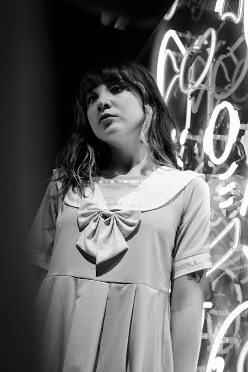 Free Grayscale Photo of a Woman in a Dress Stock Photo