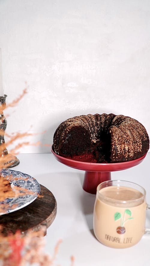 Chocolate Cake and Coffee on Table