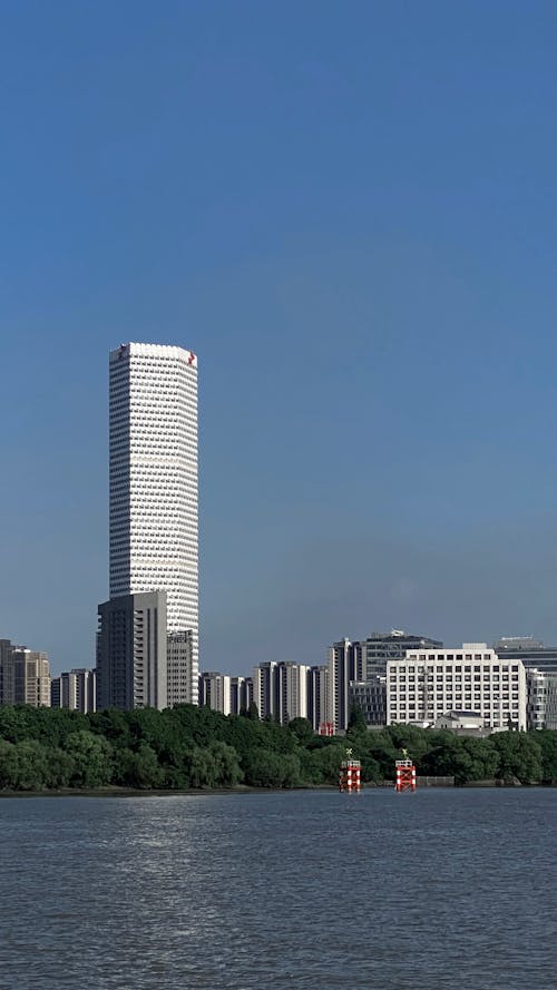 Clear Sky over Lake and City behind