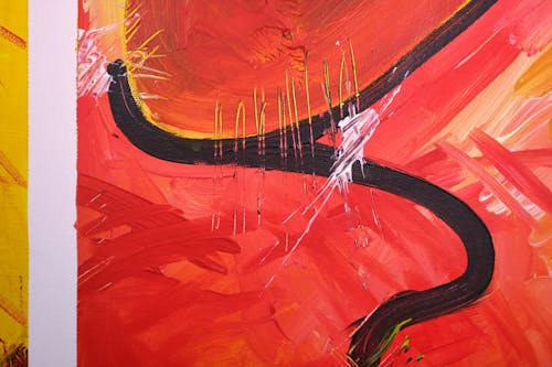 Lukisan Abstrak Merah, Hitam Dan Putih