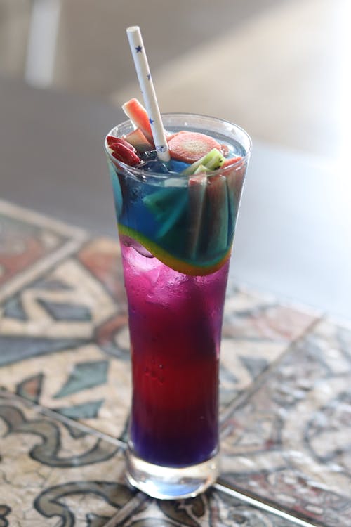 A Cocktail Drink with Straw