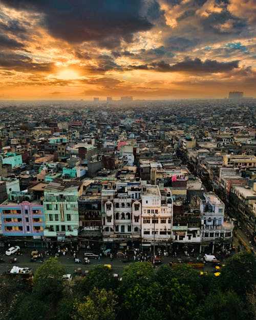 An Aerial Photography of City Buildings During Sunset