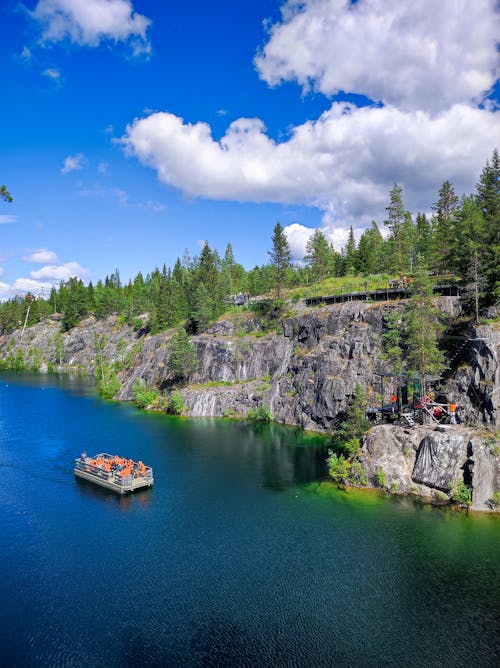 Rock Formations along River in Summer