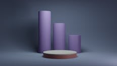 Minimalist Composition with Violet Cylinders and a Pink Disk