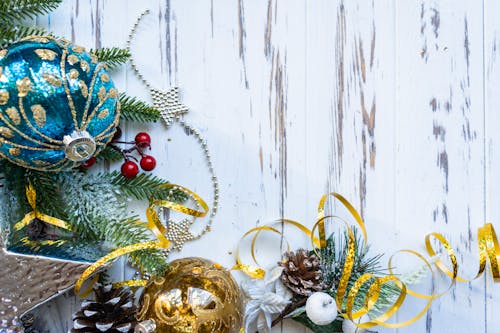 Christmas Decoration on Wooden Surface