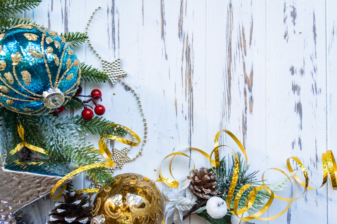 Christmas Decoration on Wooden Surface