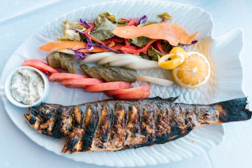 Dish with Roasted Fish and Vegetables