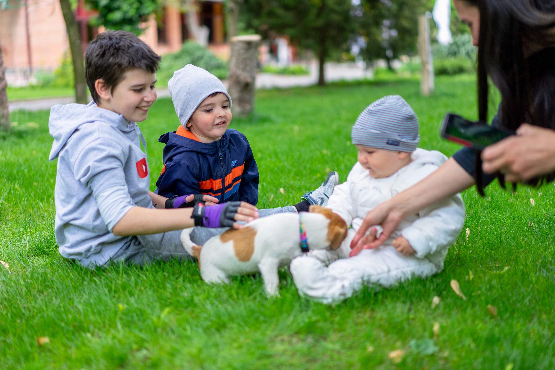 Children Playing with a Dog