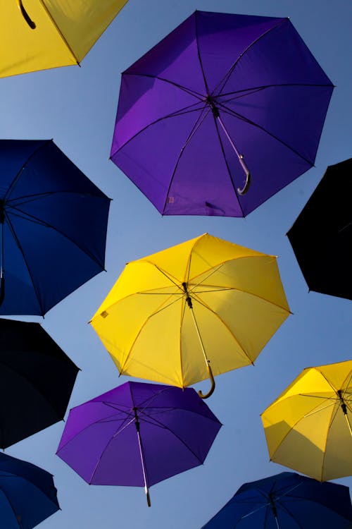 A Set of Yellow and Blue Umbrella
