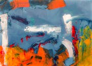 这幅抽象画充满活力，色彩大胆，笔触富有表现力