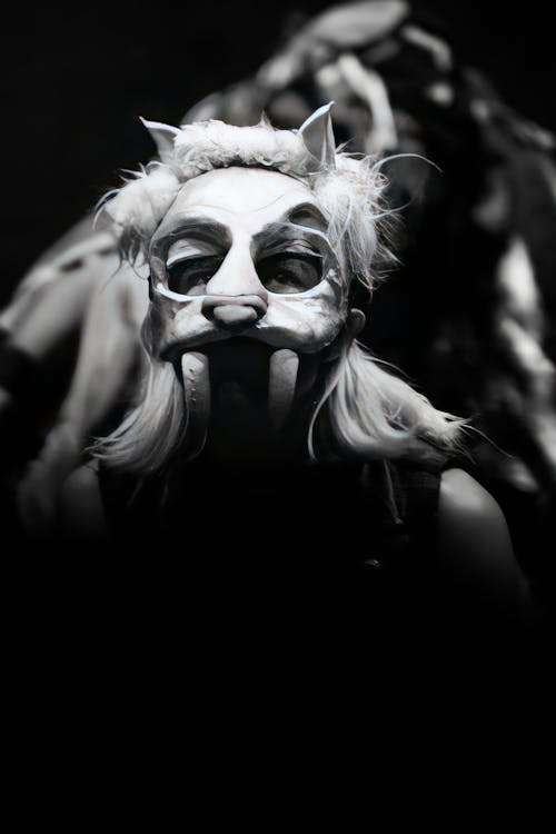 A Grayscale of a Person Wearing a Mask