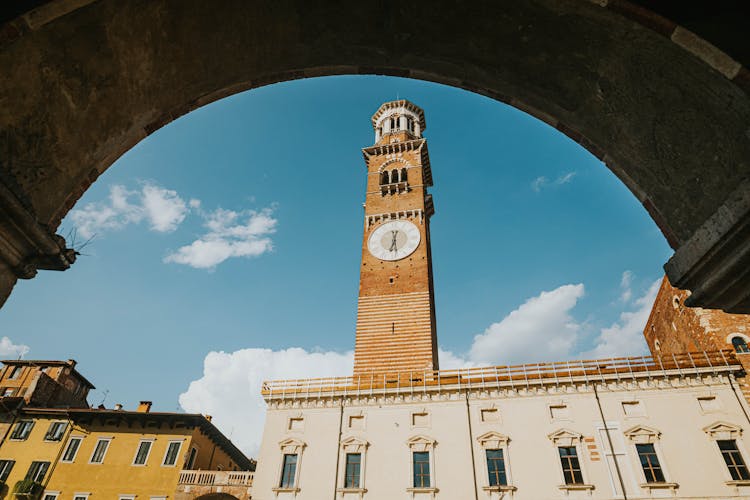 Analog Clock On Lamberti Tower In Verona Italy