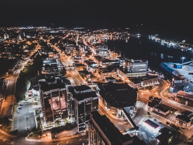 An Aerial Shot Of A City At Night