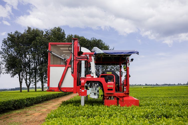 Red Harvester Standing On The Field