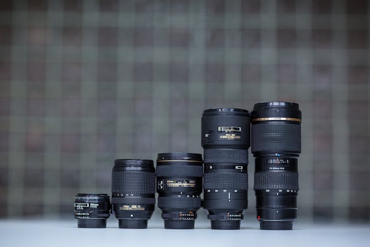 Black Camera Lenses In Various Sizes