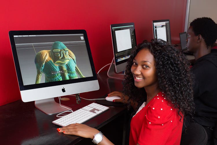 Beautiful Woman Working With Computer